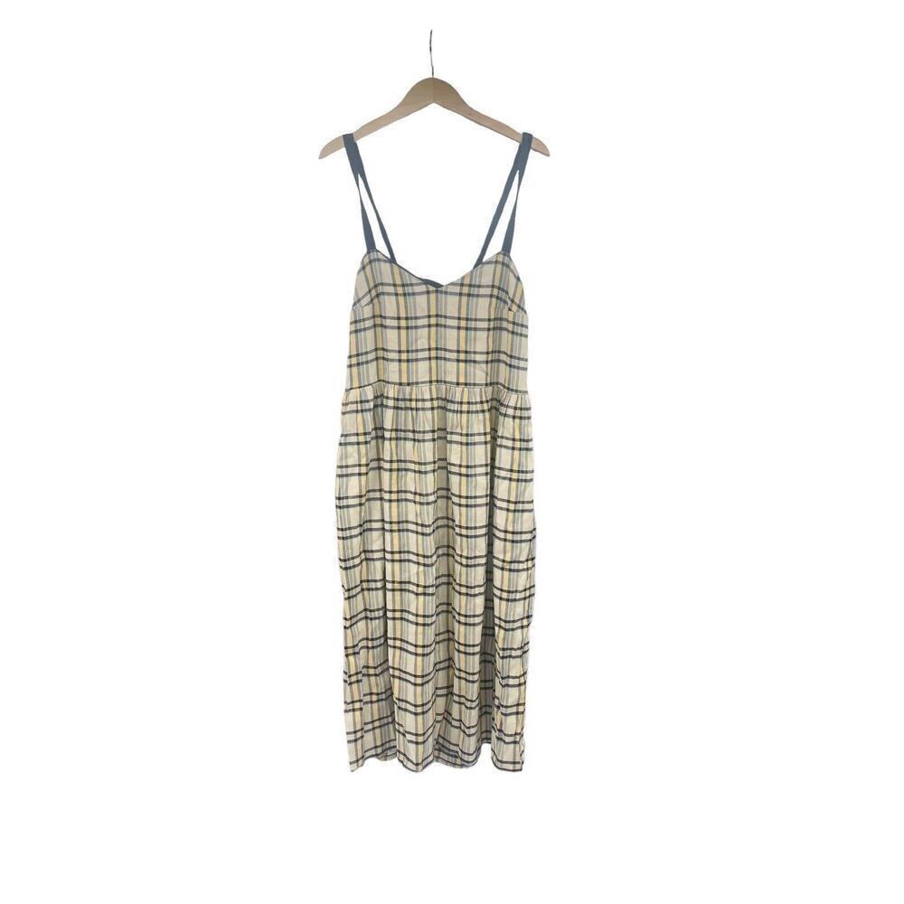 Eve‎ Gravel Robe Anne Linen Blend Plaid Dress Fall Academia Madras Womens Small